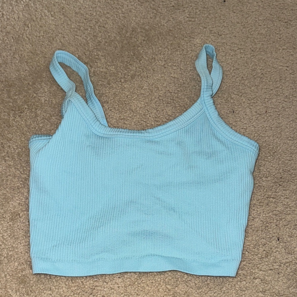 SHEIN Light Blue Ribbed Crop Top